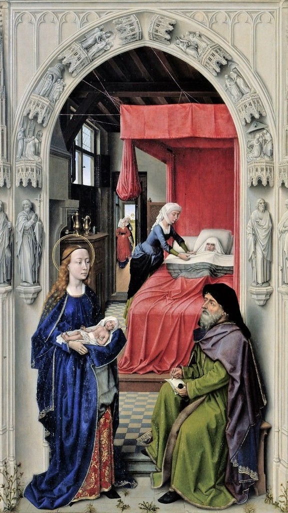 Rogier van der Weyden (1399-1464 Bel) Geburt Johannes des Täufers Lukas 1, 57-80