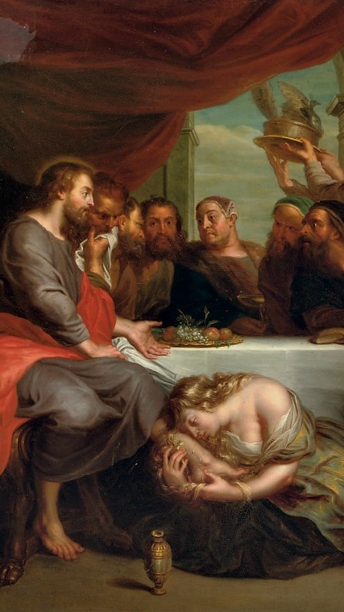Jakob Andries Beschey (1710-1786 Flame Bel) Maria Magdalena waescht die Fuesse Christi Lukas 7, 36-43