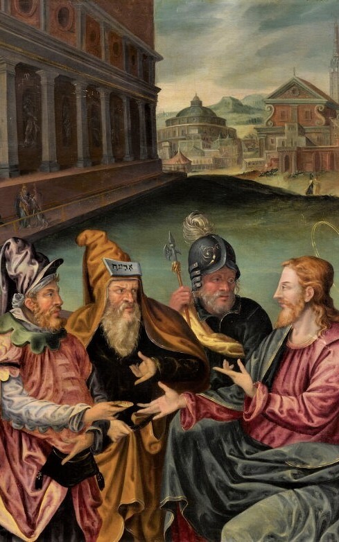 Anhänger von Maarten van Heemskerck (1498 - 1574 NL) Jesus spricht mit Pharisäern  Lukas  20, 27-47